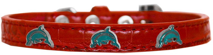 Dolphin Widget Croc Dog Collar Red Size 16